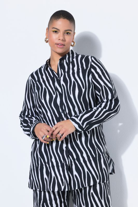 Zebra Print Long Sleeve Tunic Blouse