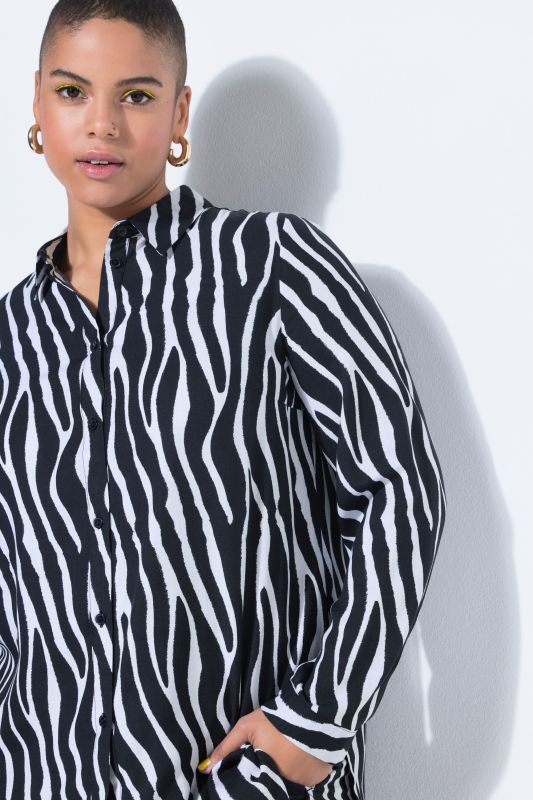 Zebra Print Long Sleeve Tunic Blouse