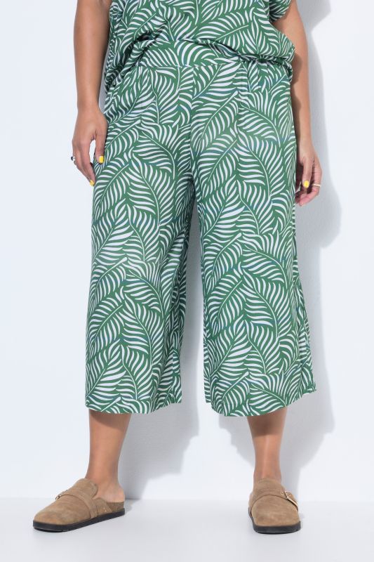 Leaf Print Elastic Waist Culottes