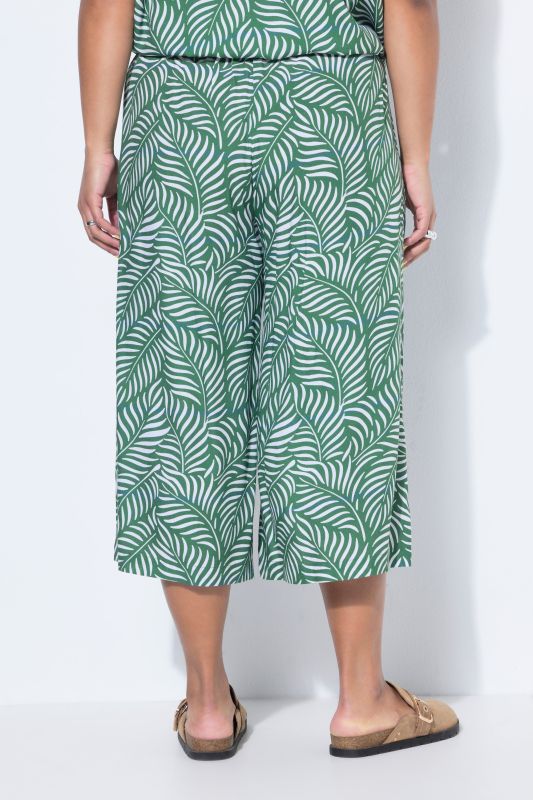 Leaf Print Elastic Waist Culottes