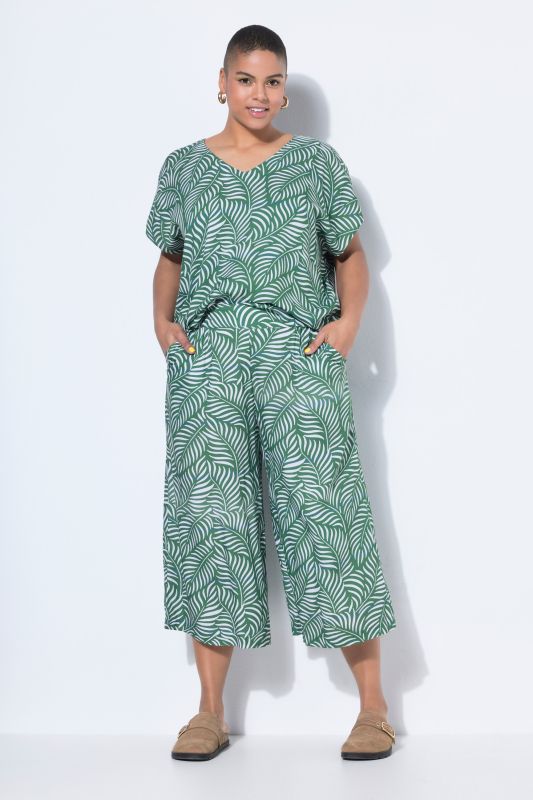 Leaf Print Elastic Waist Culottes