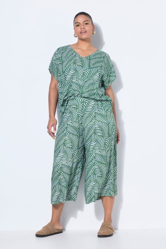 Leaf Print Elastic Waist Culottes