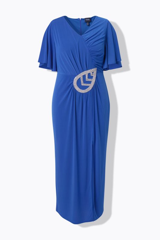 Rhinestone Leaf Applique Wrap Look Gown