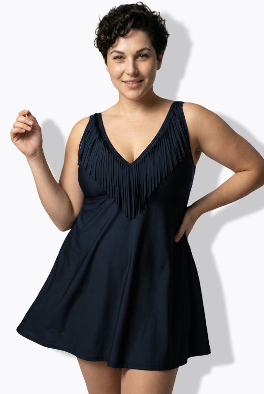Sweetheart Neckline Fringe Detail Underwire Swim Dress