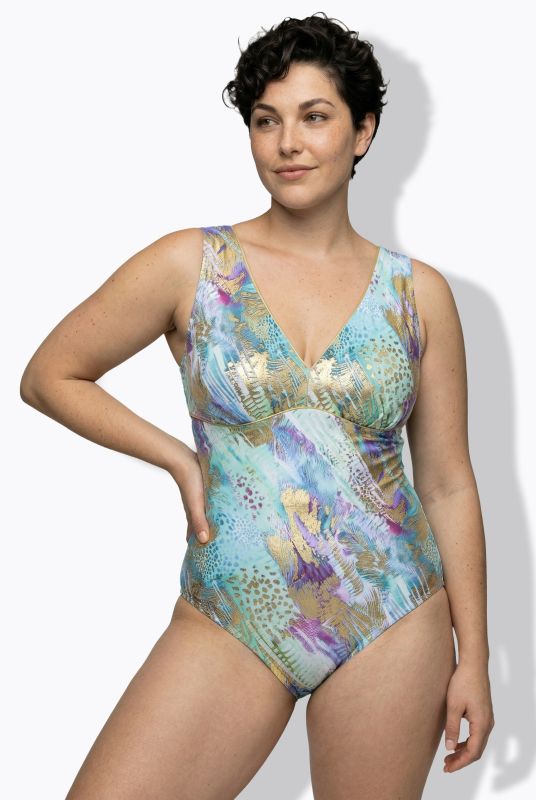 Бански с металически рисуван принт