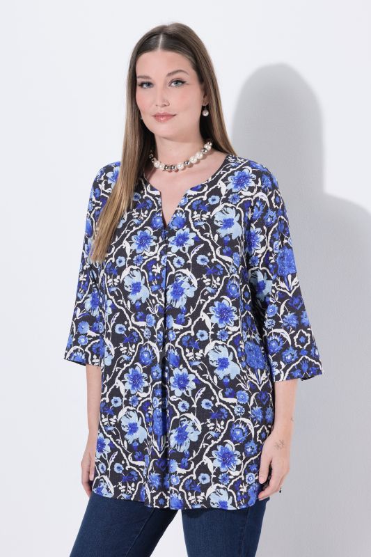 Блуза ленена с флорален акцент