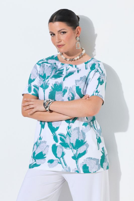 Тениска с монохромен флорален принт