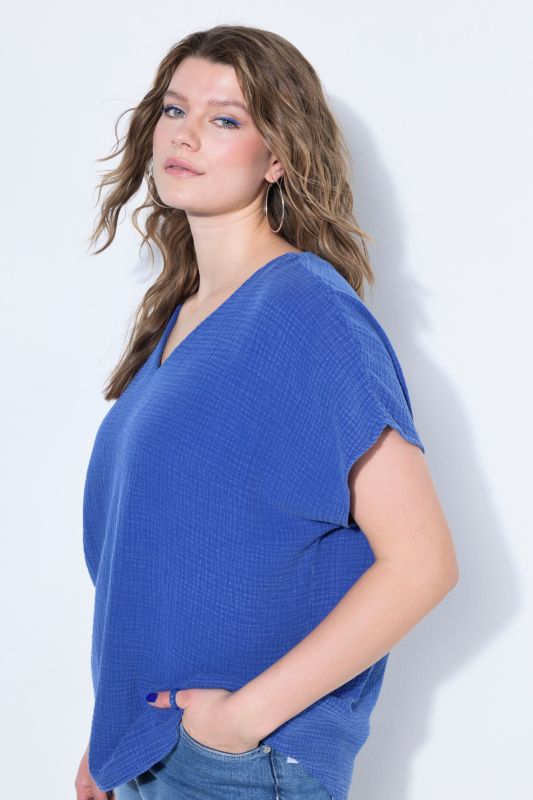 Oversized Cap Sleeve Muslin Blouse