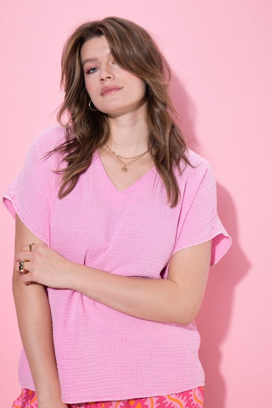 Oversized Cap Sleeve Muslin Blouse