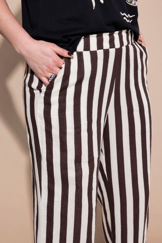 Pants, wide legs, muslin, stripes, elastic waistband