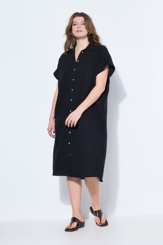 Muslin Cap Sleeve Button Down Shirt Dress