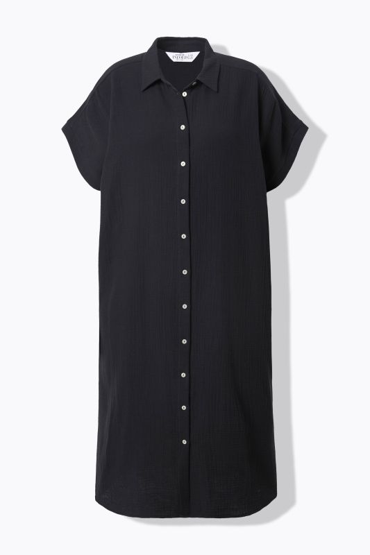 Muslin Cap Sleeve Button Down Shirt Dress