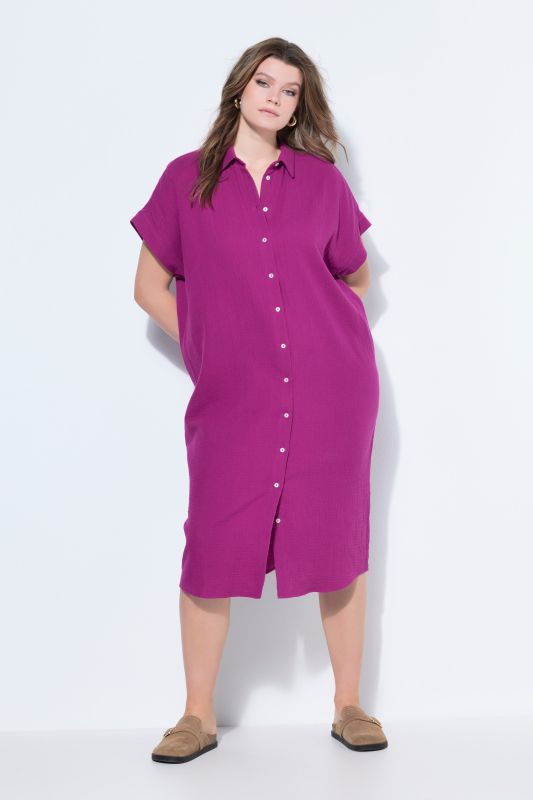 Muslin Cap Sleeve Button Down Shirt Dress