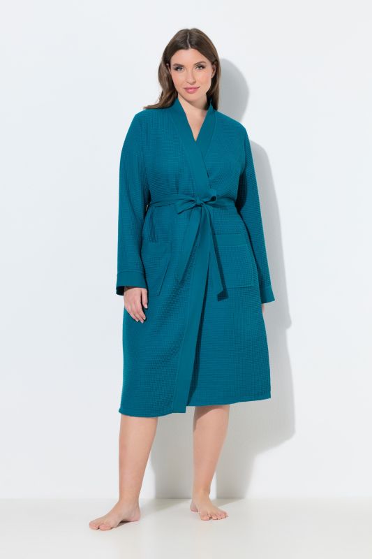 Waffle Pique Wrap Long Sleeve Cotton Bathrobe