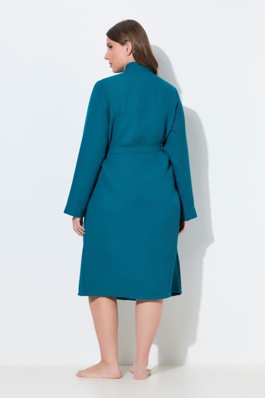 Waffle Pique Wrap Long Sleeve Cotton Bathrobe