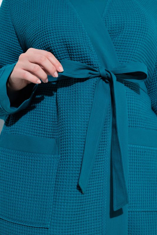 Waffle Pique Wrap Long Sleeve Cotton Bathrobe