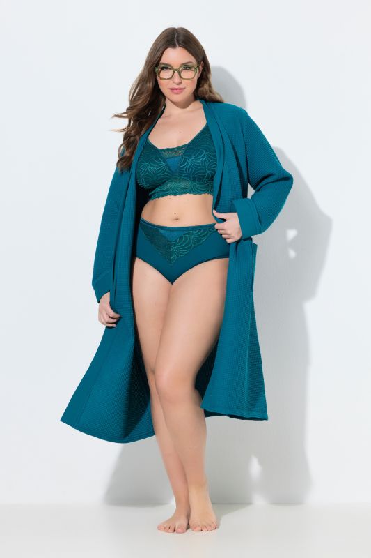 Waffle Pique Wrap Long Sleeve Cotton Bathrobe