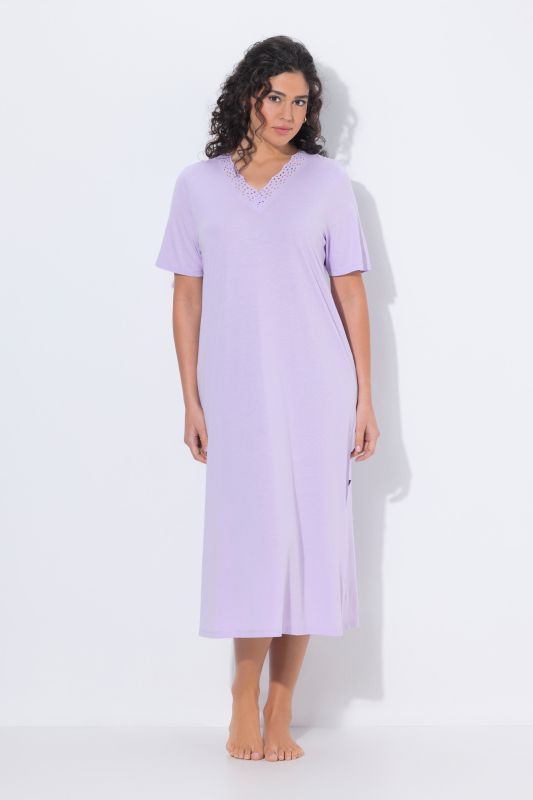 Eyelet Trim V-Neck Super Soft Cotton Blend Nightgown