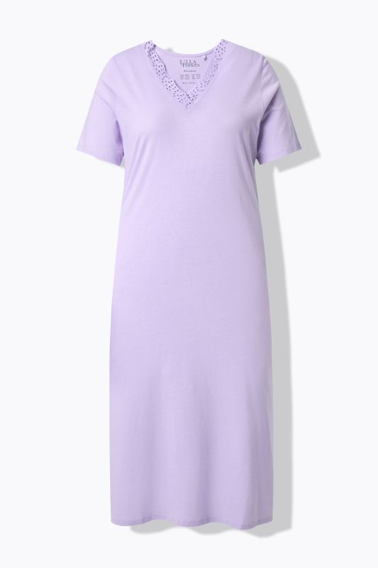 Eyelet Trim V-Neck Super Soft Cotton Blend Nightgown