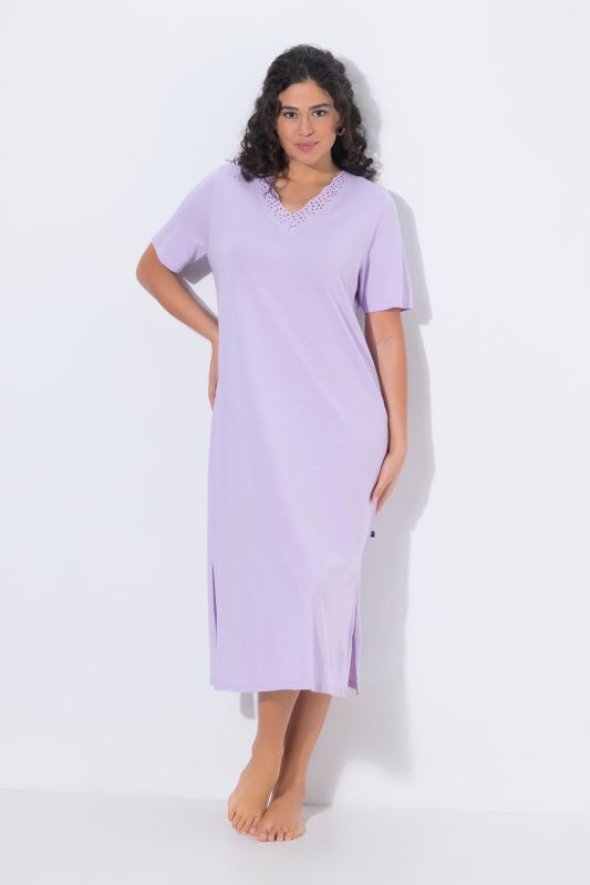 Eyelet Trim V-Neck Super Soft Cotton Blend Nightgown