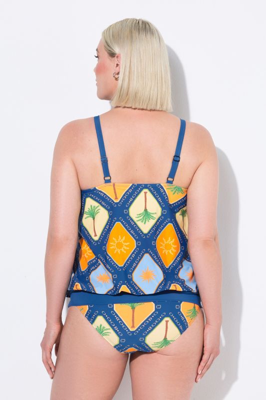 Tropical Tile Elastic Hem Tankini Set