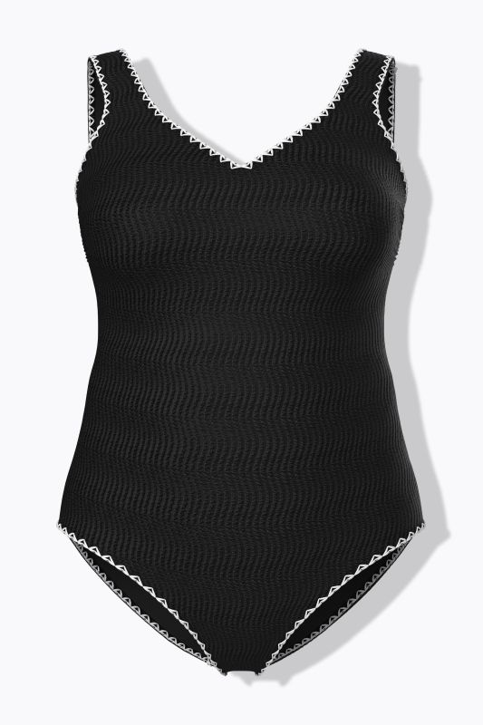 Textured Contrast Trim Cupless Swimsuit