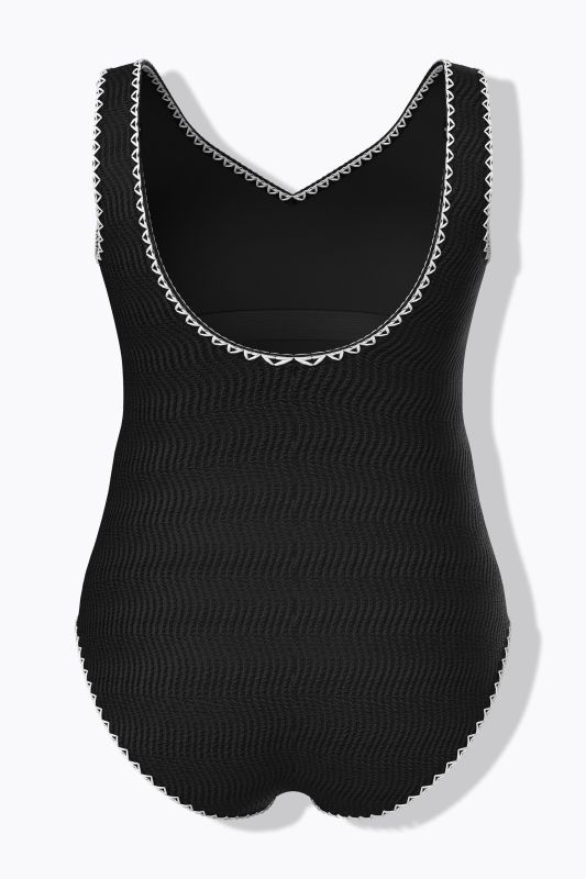 Textured Contrast Trim Cupless Swimsuit