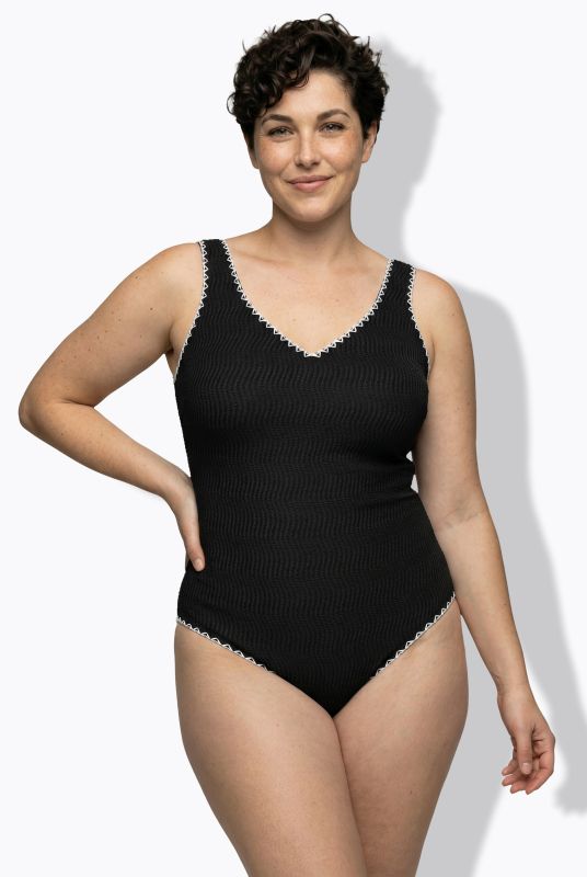 Textured Contrast Trim Cupless Swimsuit