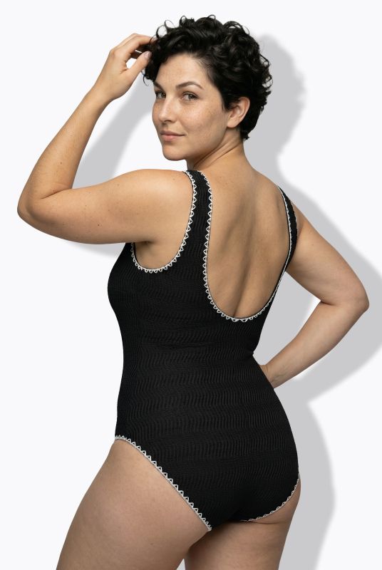 Textured Contrast Trim Cupless Swimsuit