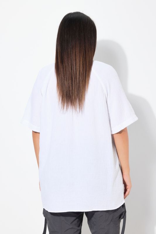 Short Sleeve Split Neck Muslin Blouse