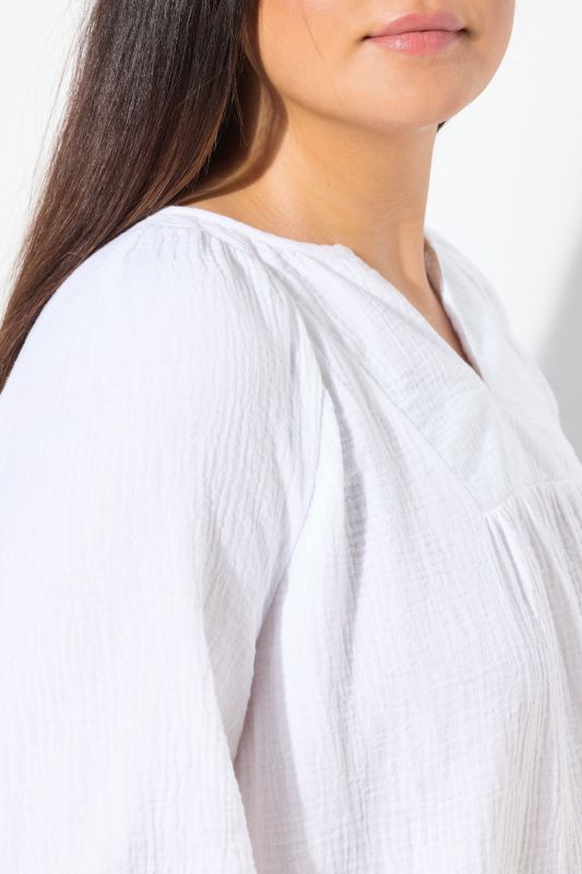 Short Sleeve Split Neck Muslin Blouse