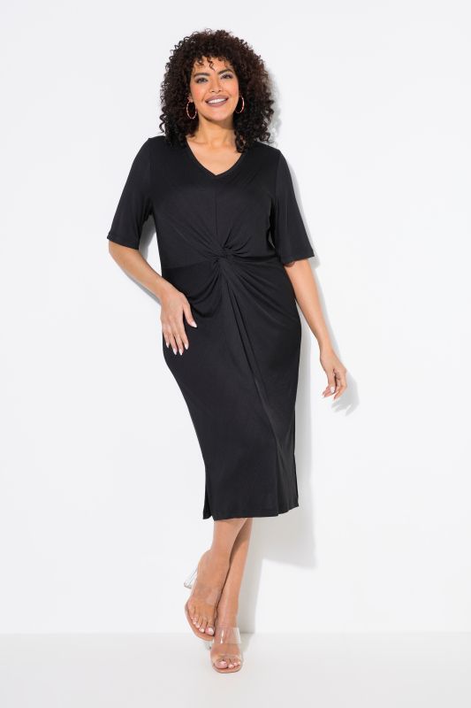 Knotted Short Sleeve V-Neck Jersey Dress