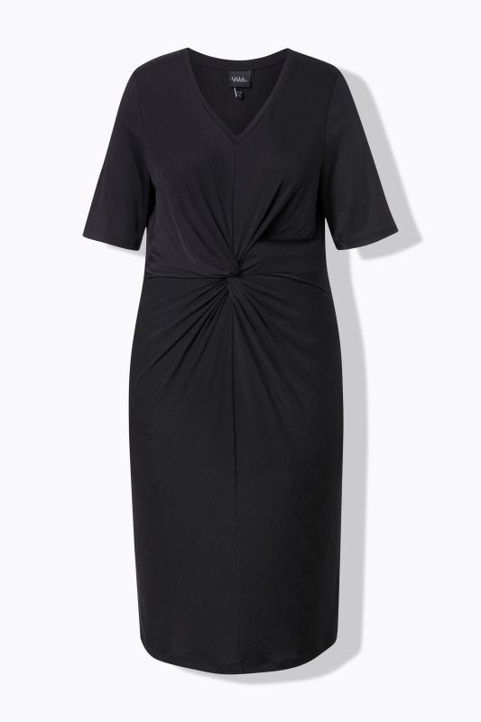 Knotted Short Sleeve V-Neck Jersey Dress