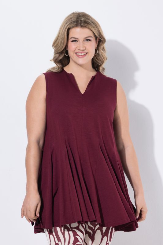 Eco Cotton Sleeveless Godet Pleated Knit Tunic