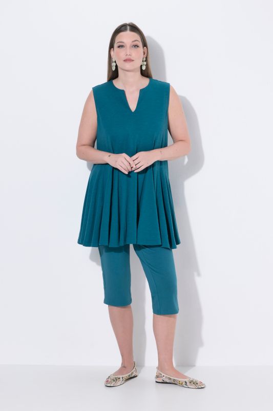 Eco Cotton Sleeveless Godet Pleated Knit Tunic