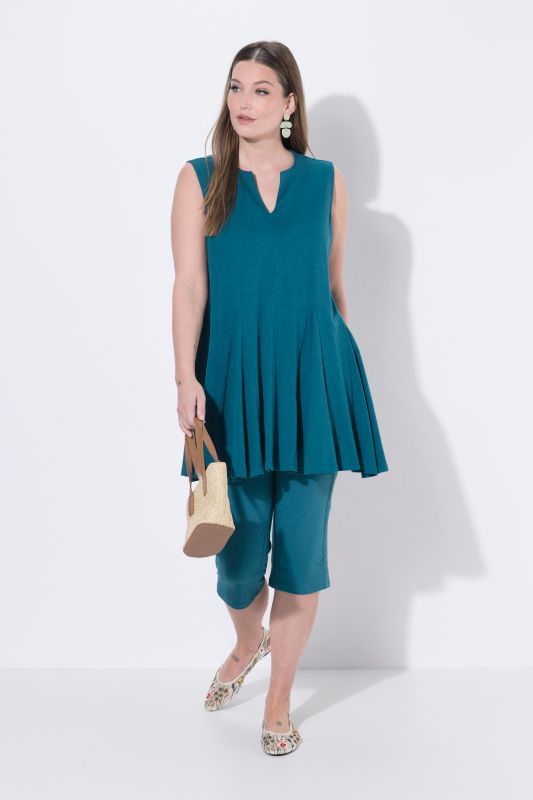 Eco Cotton Sleeveless Godet Pleated Knit Tunic