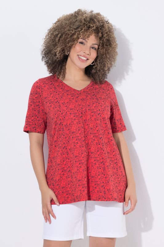 Geometric Fish Print Short Sleeve V-Neck Tee