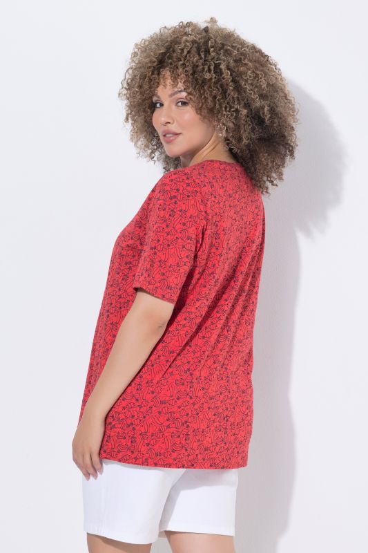 Geometric Fish Print Short Sleeve V-Neck Tee