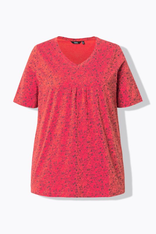 Geometric Fish Print Short Sleeve V-Neck Tee