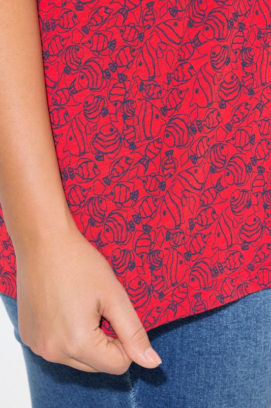 Geometric Fish Print Short Sleeve V-Neck Tee