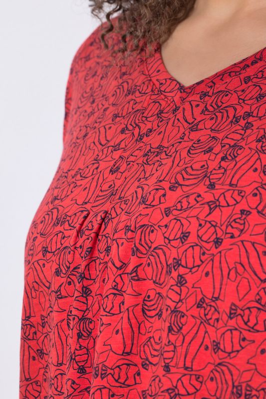 Geometric Fish Print Short Sleeve V-Neck Tee