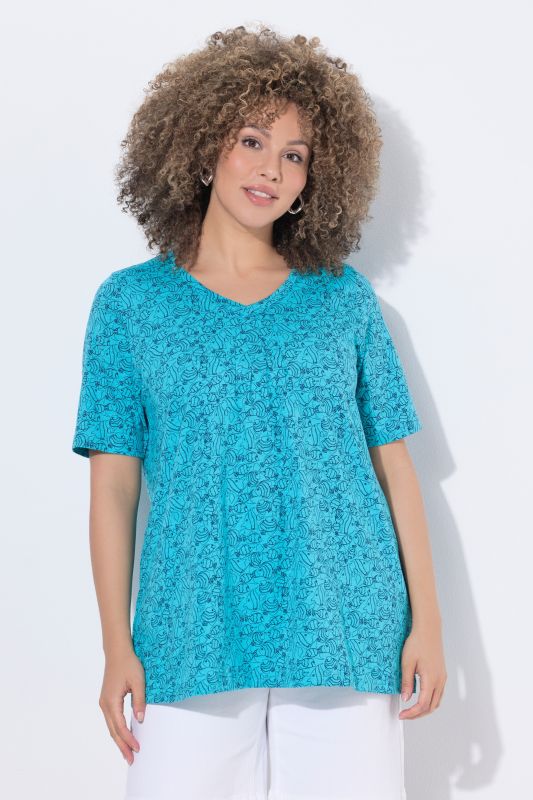 Geometric Fish Print Short Sleeve V-Neck Tee