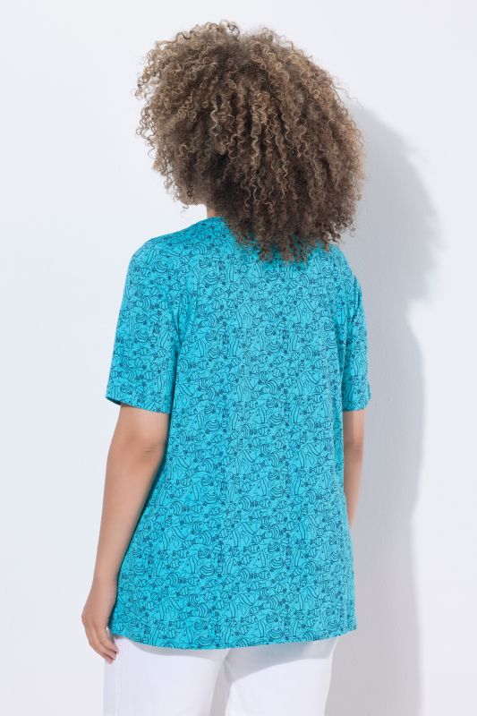 Geometric Fish Print Short Sleeve V-Neck Tee