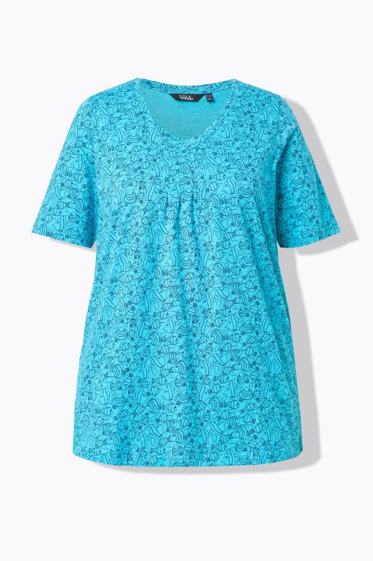Geometric Fish Print Short Sleeve V-Neck Tee