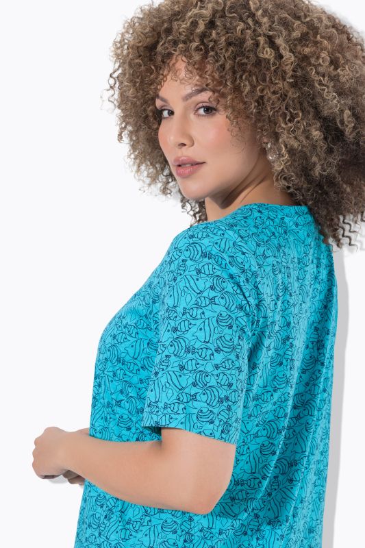 Geometric Fish Print Short Sleeve V-Neck Tee