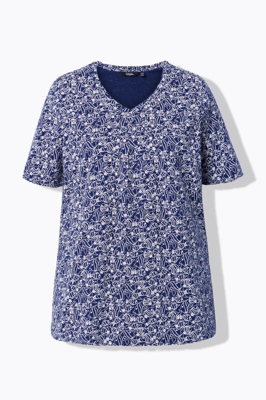 Geometric Fish Print Short Sleeve V-Neck Tee