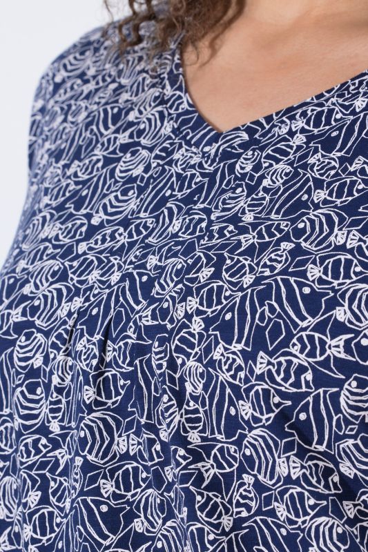 Geometric Fish Print Short Sleeve V-Neck Tee