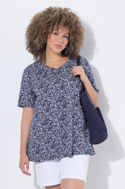 Geometric Fish Print Short Sleeve V-Neck Tee