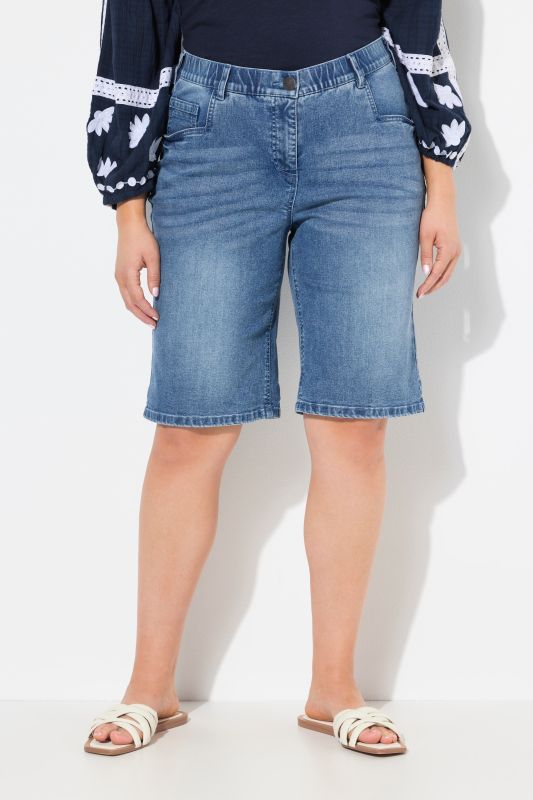 Denim Wide Leg Elastic Waist Bermuda Shorts