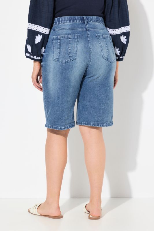 Denim Wide Leg Elastic Waist Bermuda Shorts
